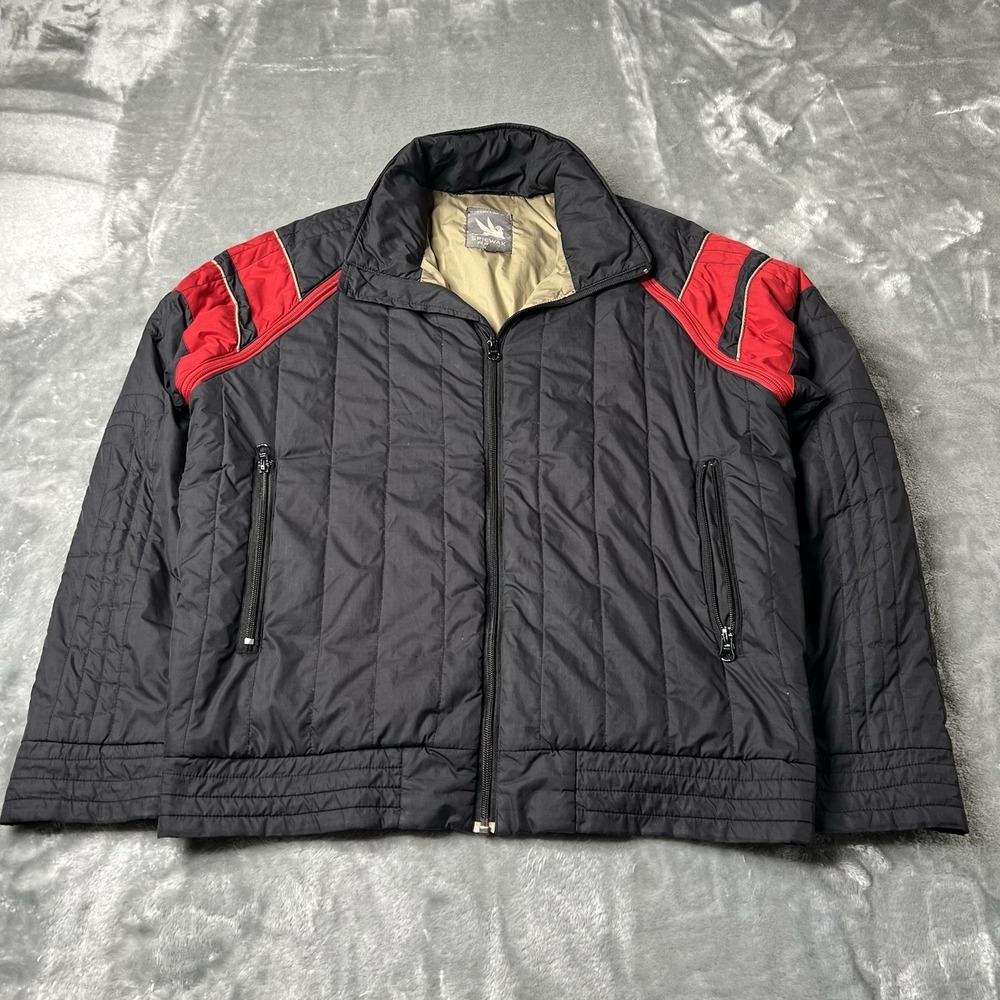 Spiewak Jacket Men Size Medium Zip Up Red Grey Lightweight Puffer Moto Cyberpunk